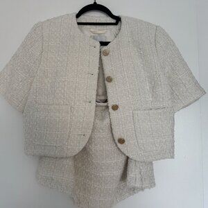 Abercrombie- Short-Sleeve Collarless Tweed Jacket + Skirt